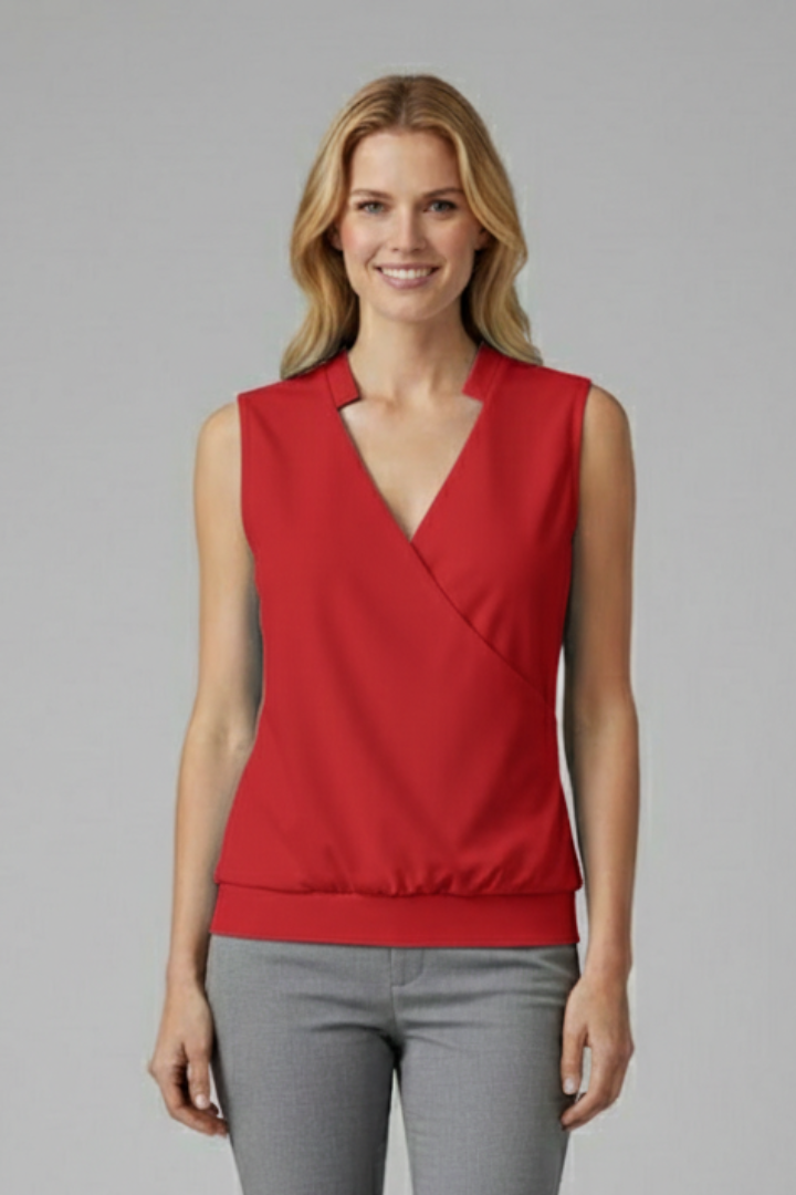 Women’s Blouse with Wrap Neckline and Sleeveless Design