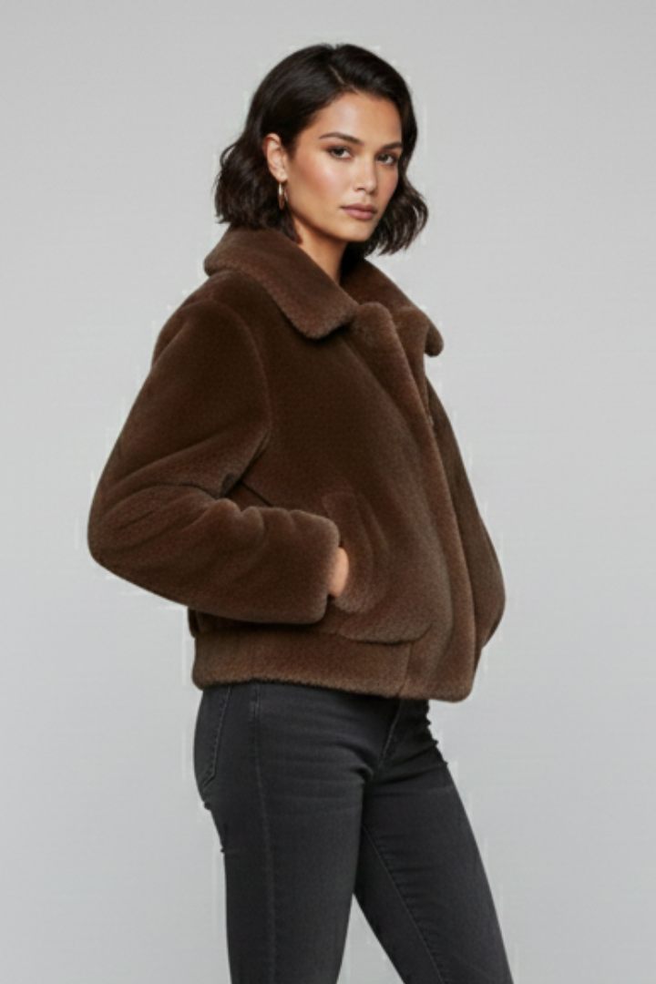 Women’s Bomber Jacket with Faux Fur and Side Pockets