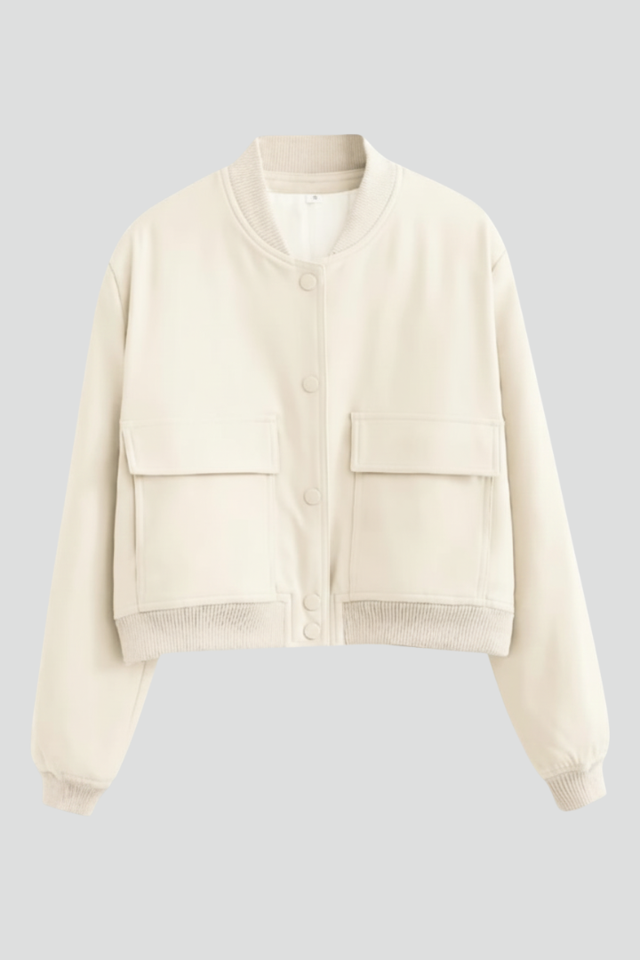 Women’s Bomber Jacket with Flap Pockets and Ribbed Finishes