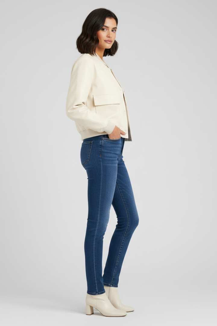 Women’s Bomber Jacket with Flap Pockets and Ribbed Finishes