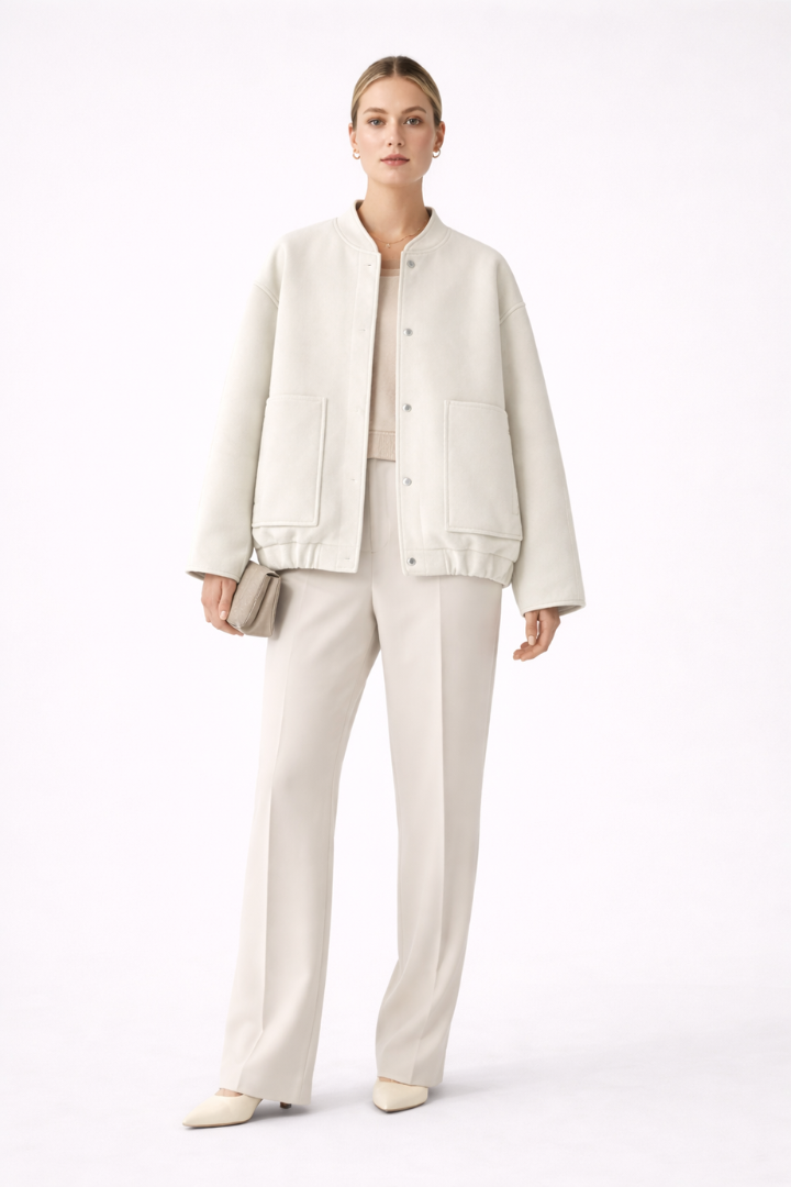 Women’s Bomber Jacket with Front Closure and Functional Pockets