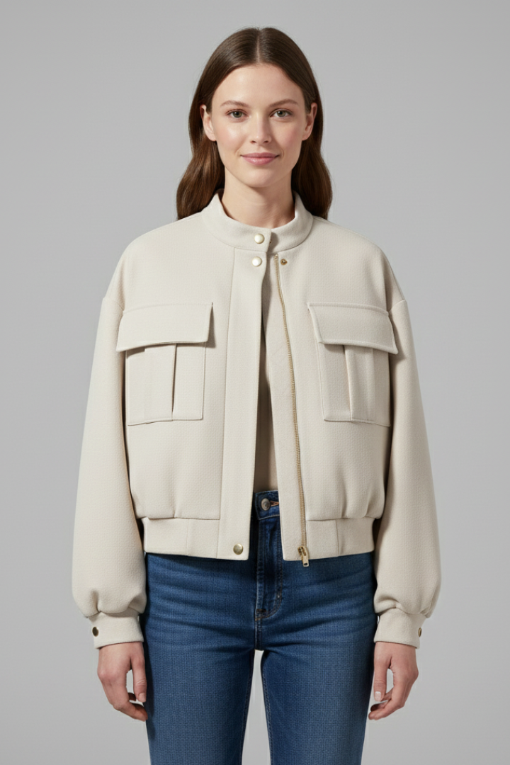Women’s Bomber Jacket with Front Zip and Practical Pockets