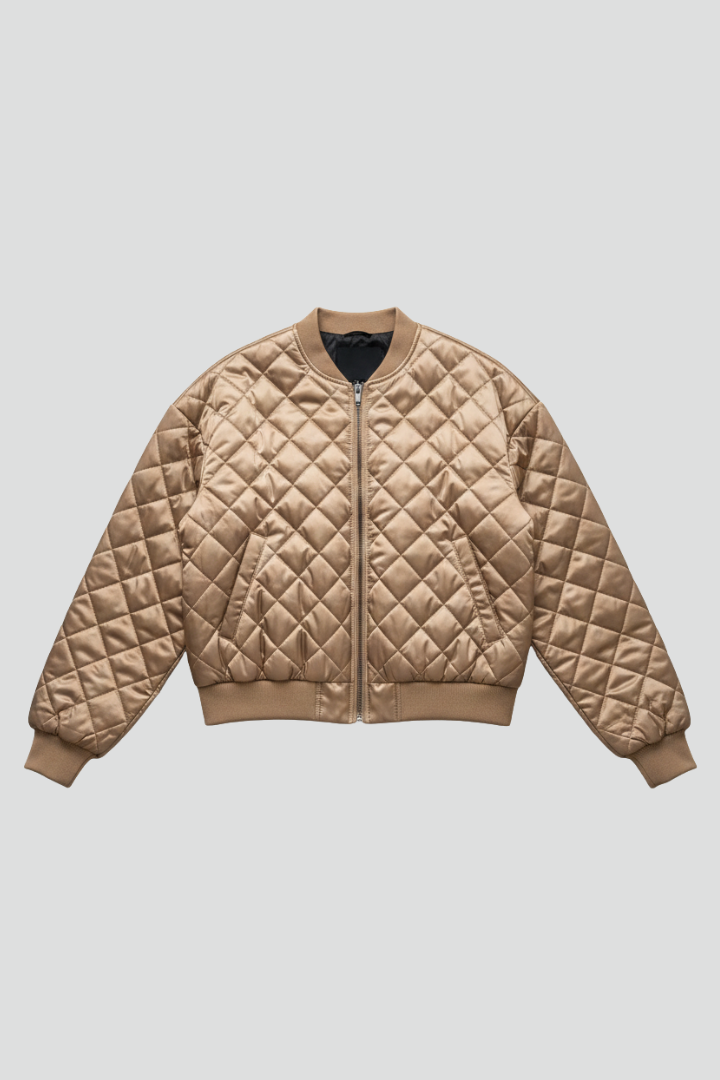 Women’s Bomber Jacket with Quilted Pattern and Elasticated Cuffs