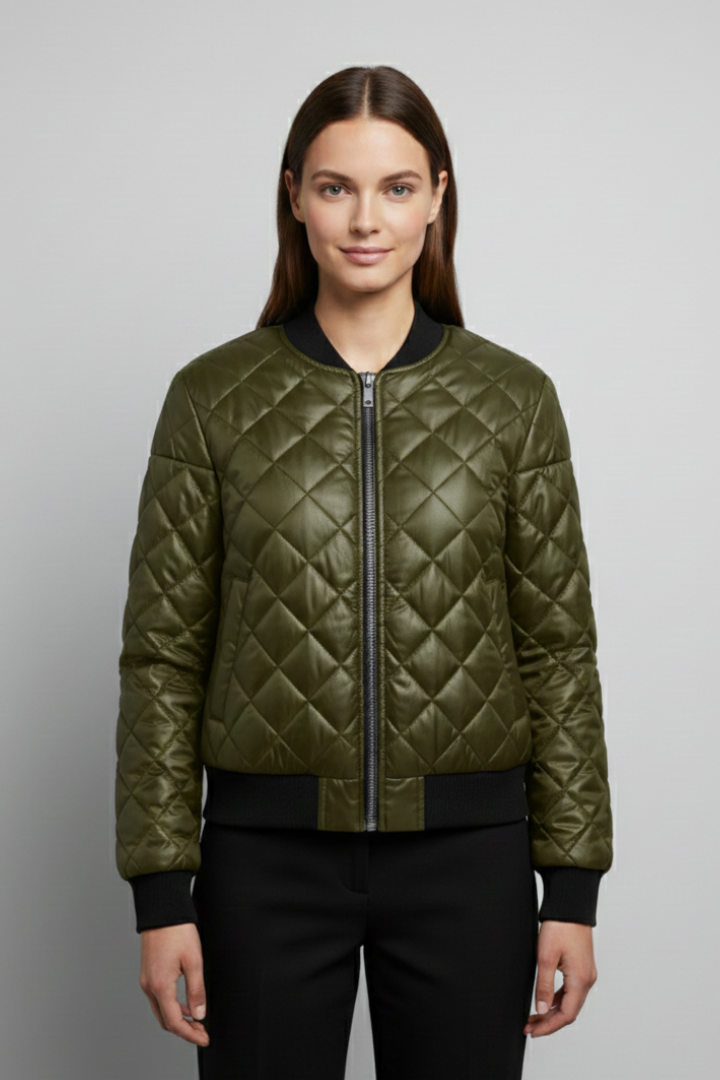 Women’s Bomber Jacket with Quilted Pattern and Elasticated Cuffs