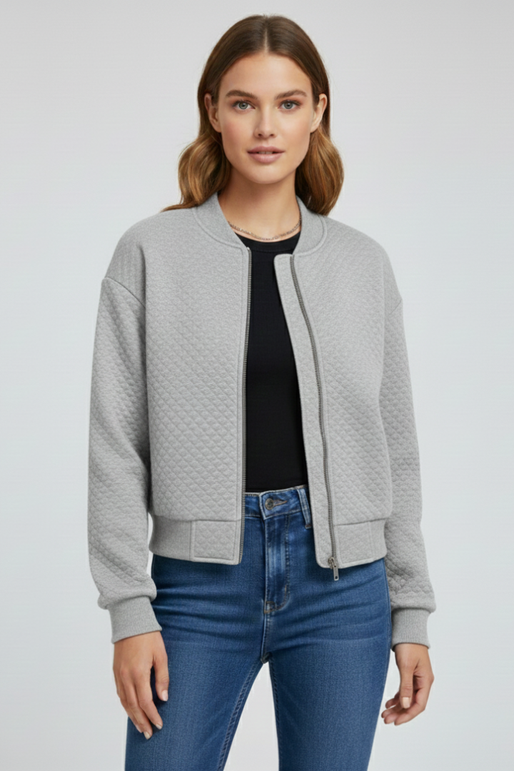 Women’s Bomber Jacket with Quilted Surface and Ribbed Details