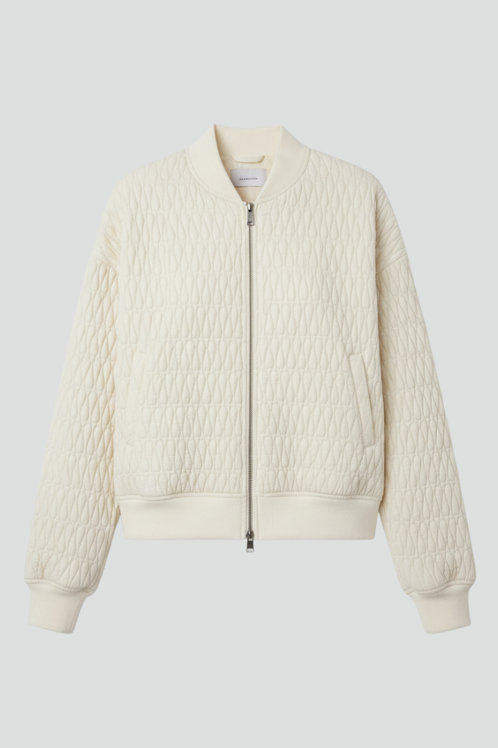 Women’s Bomber Jacket with Quilted Surface and Ribbed Hem