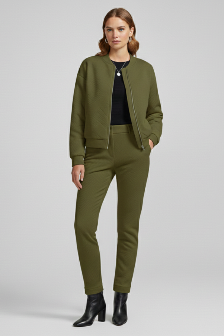 Women’s Bomber Jacket with Ribbed Neck and Zip Closure