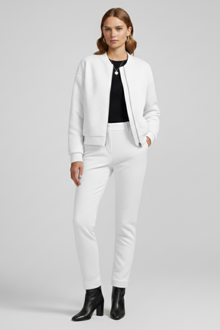 Women’s Bomber Jacket with Ribbed Neck and Zip Closure