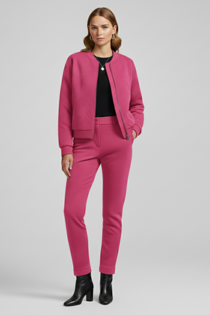 Women’s Bomber Jacket with Ribbed Neck and Zip Closure