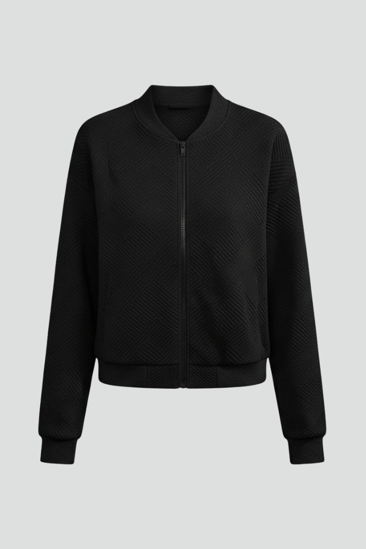 Women’s Bomber Jacket with Ribbed Neck and Zip Closure