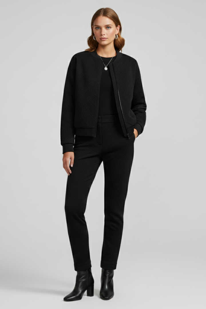 Women’s Bomber Jacket with Ribbed Neck and Zip Closure