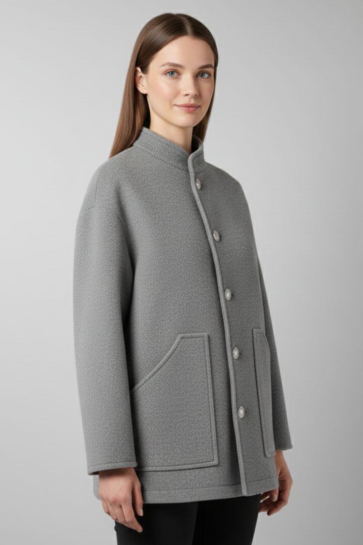 Women’s Bomber Jacket with Snap Closure and Ribbed Finishes