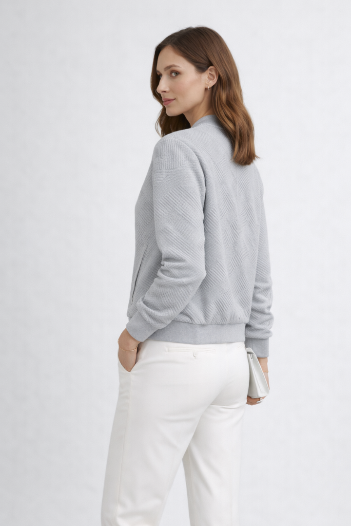 Women’s Bomber Jacket with Textured Surface and Ribbed Details