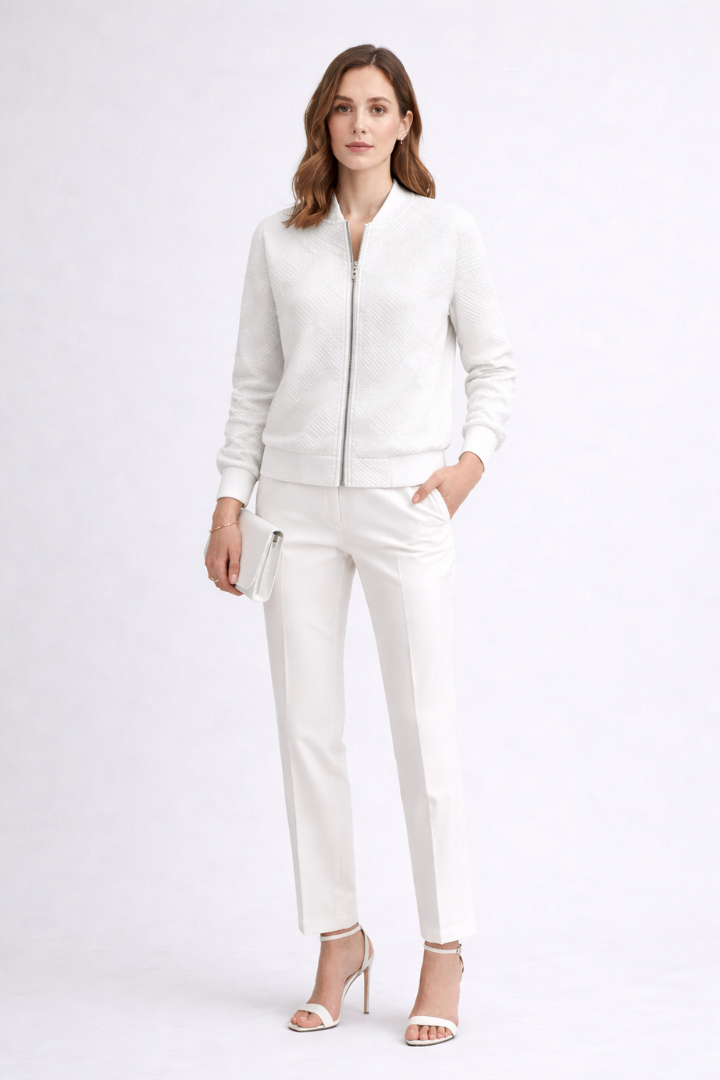 Women’s Bomber Jacket with Textured Surface and Ribbed Details