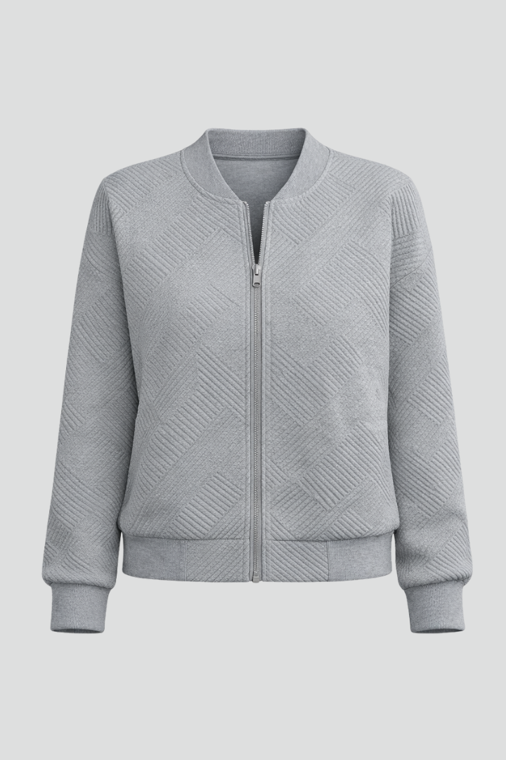 Women’s Bomber Jacket with Textured Surface and Ribbed Details