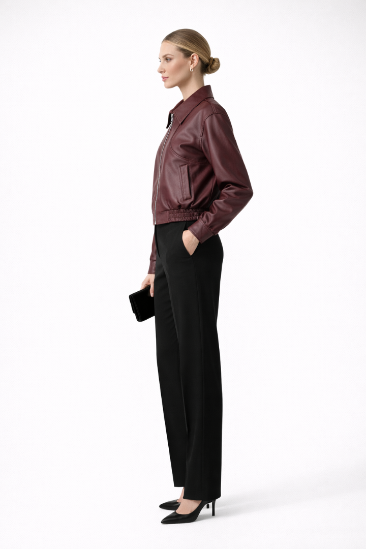 Women’s Bomber Jacket with Zip Closure and Elasticated Hem