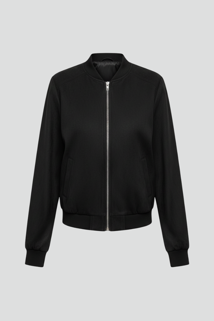 Women’s Bomber Jacket with Zip Closure and Ribbed Edges