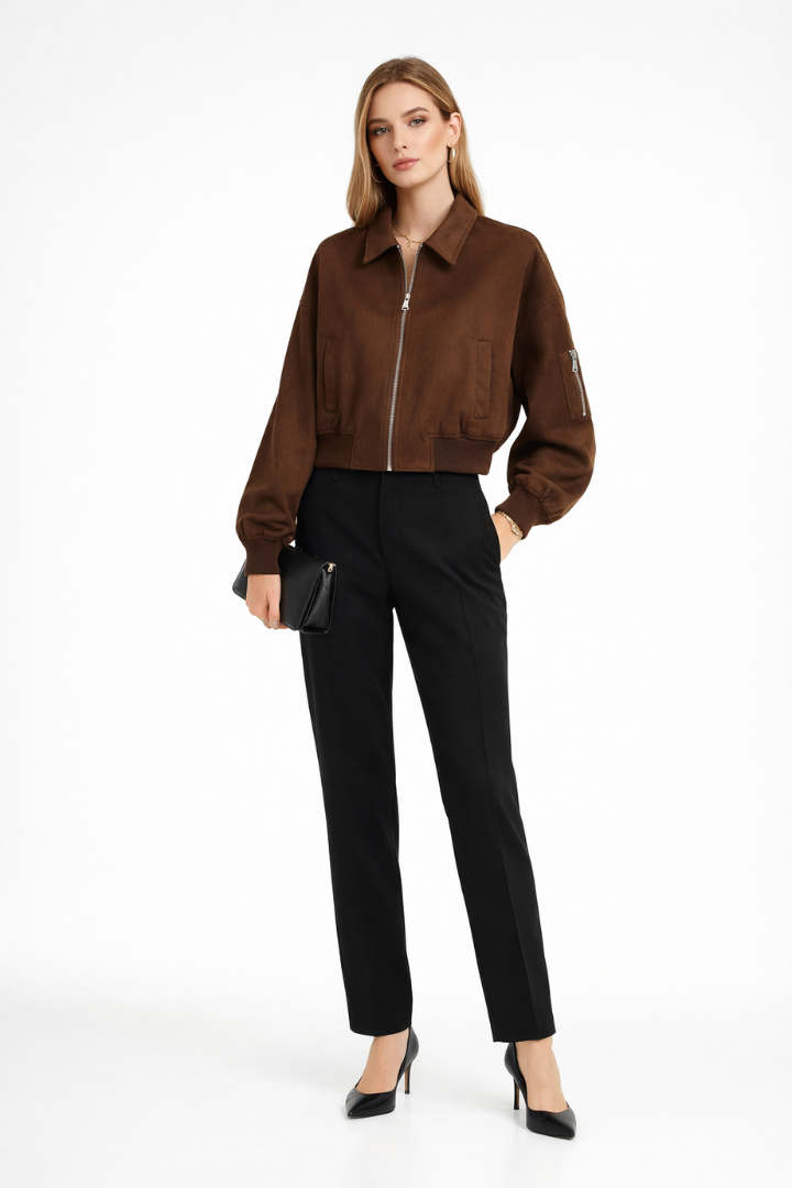 Women’s Bomber Jacket with Zipper Closure and Elasticated Cuffs