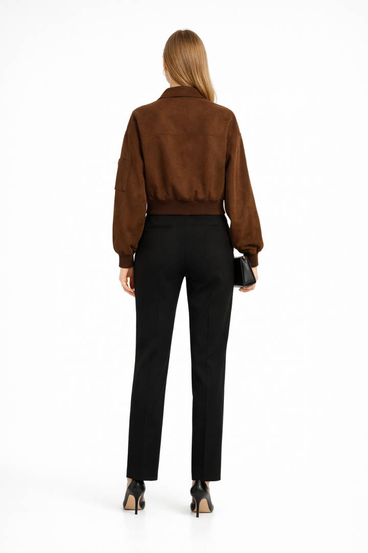 Women’s Bomber Jacket with Zipper Closure and Elasticated Cuffs