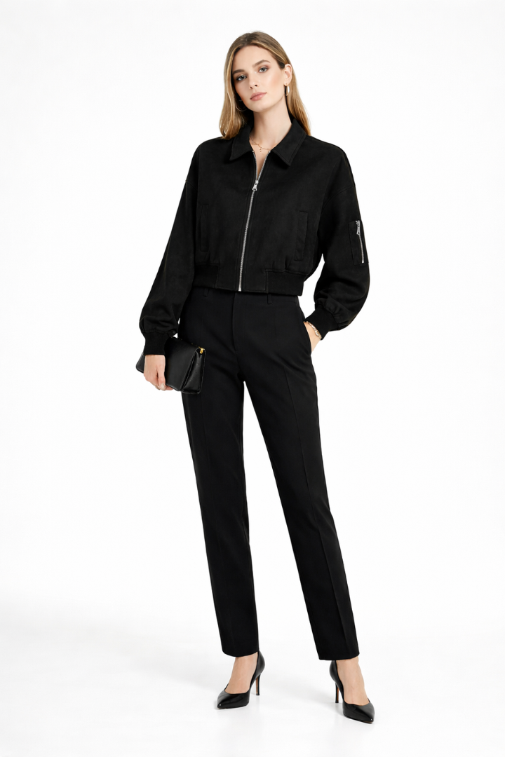 Women’s Bomber Jacket with Zipper Closure and Elasticated Cuffs
