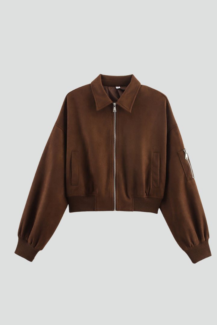 Women’s Bomber Jacket with Zipper Closure and Elasticated Cuffs