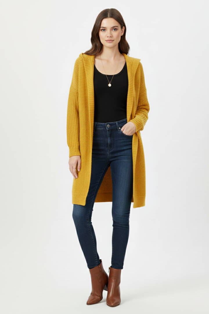 Women’s Cardigan with Hood and Textured Knit Surface