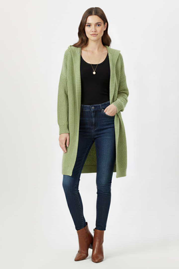 Women’s Cardigan with Hood and Textured Knit Surface