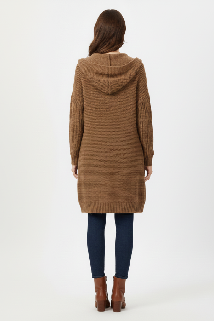 Women’s Cardigan with Hood and Textured Knit Surface