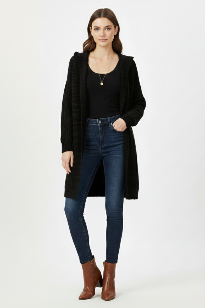 Women’s Cardigan with Hood and Textured Knit Surface