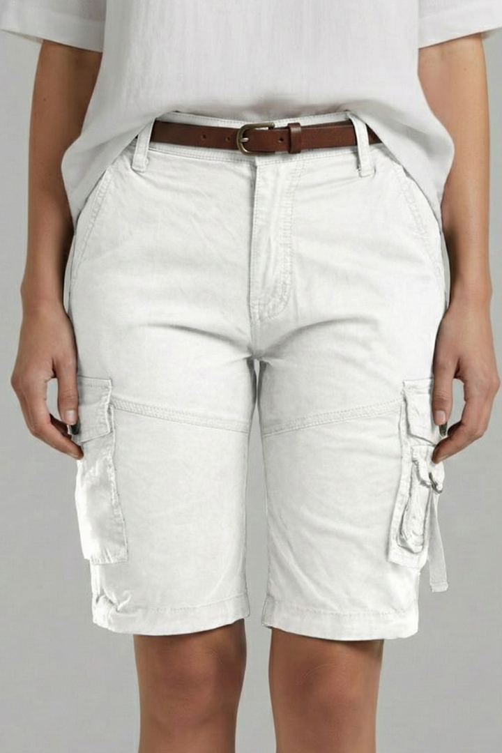 Women’s Cargo Shorts with Button Waist and Flap Pockets