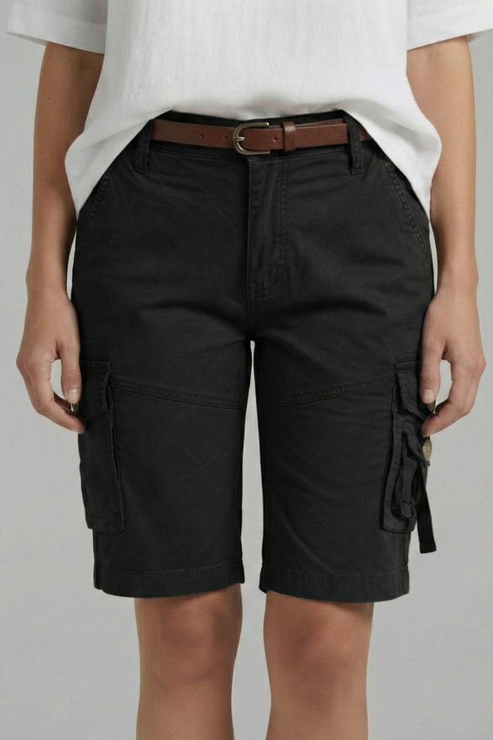 Women’s Cargo Shorts with Button Waist and Flap Pockets