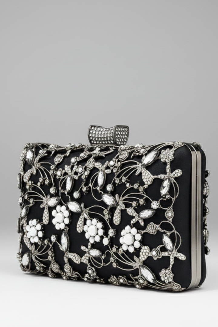 Women’s Clutch Bag with Embroidered Surface and Stone Detailing