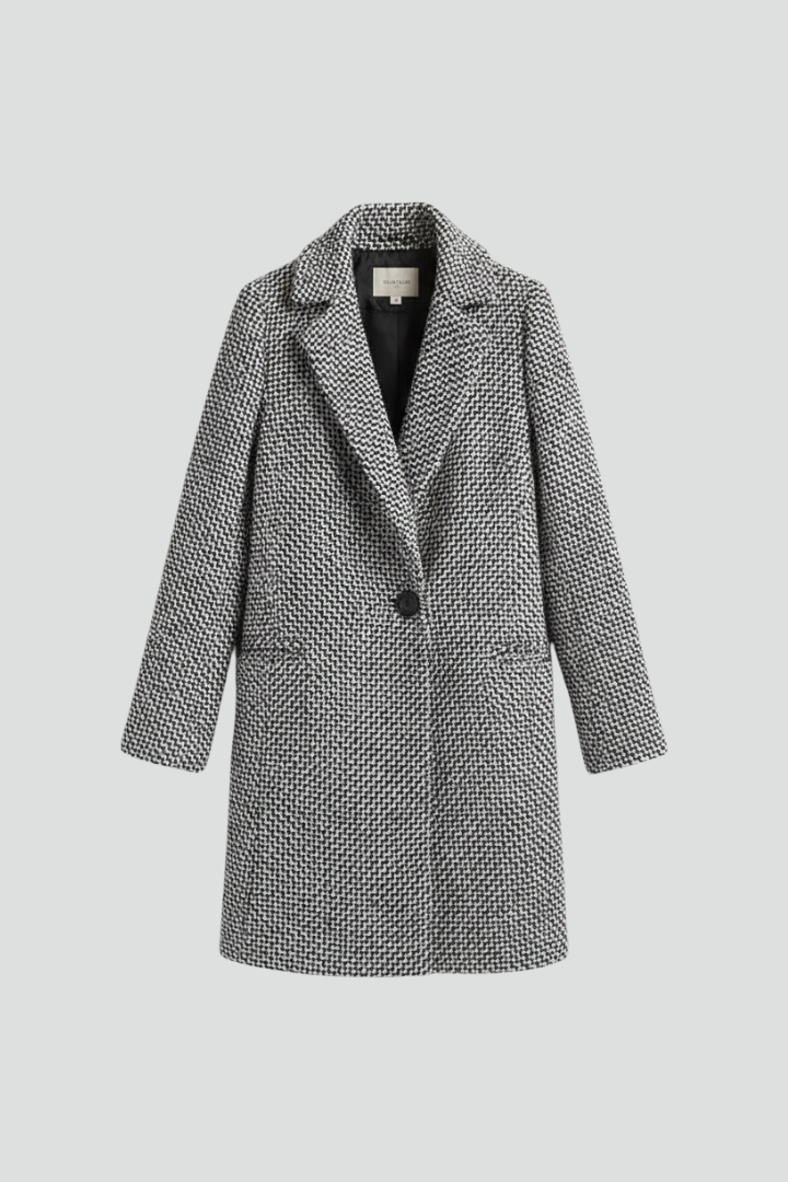 Women’s Coat with Blazer Collar and Woven Texture