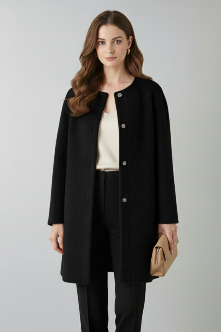 Women’s Coat with Button Closure and Textured Surface