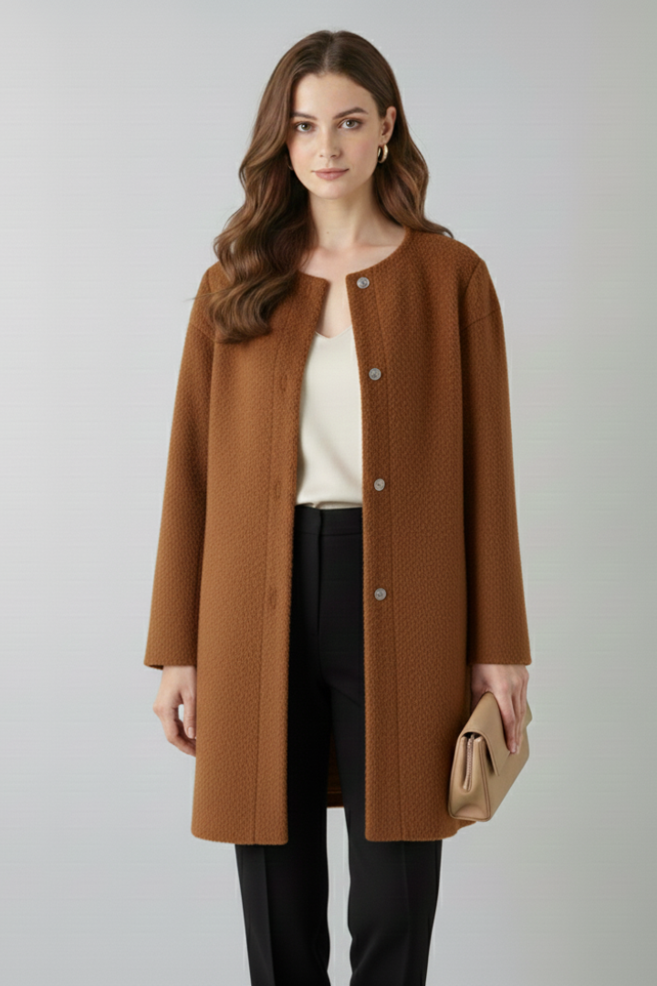 Women’s Coat with Button Closure and Textured Surface