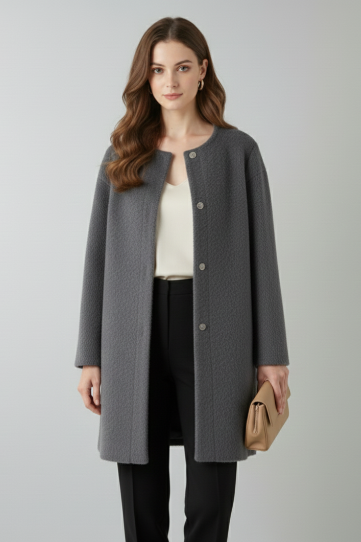 Women’s Coat with Button Closure and Textured Surface