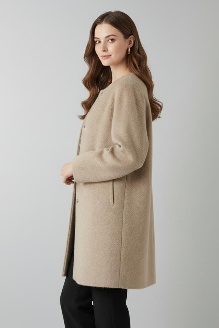 Women’s Coat with Button Closure and Textured Surface