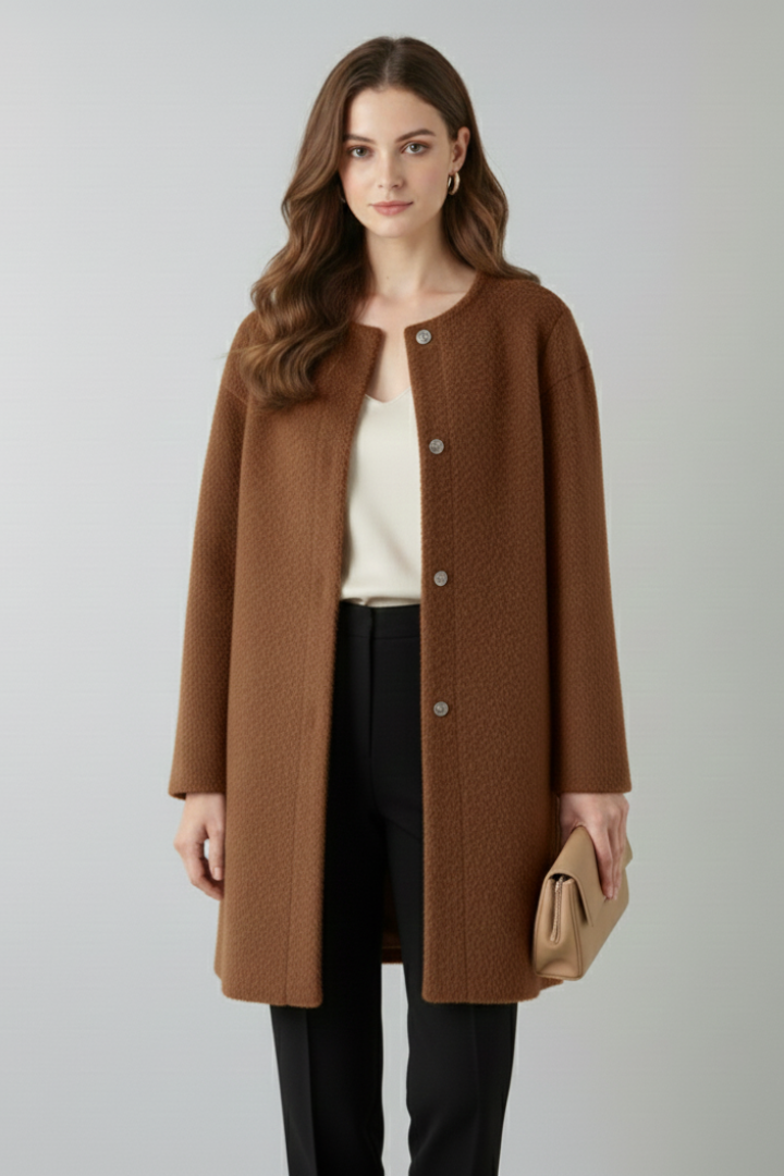 Women’s Coat with Button Closure and Textured Surface