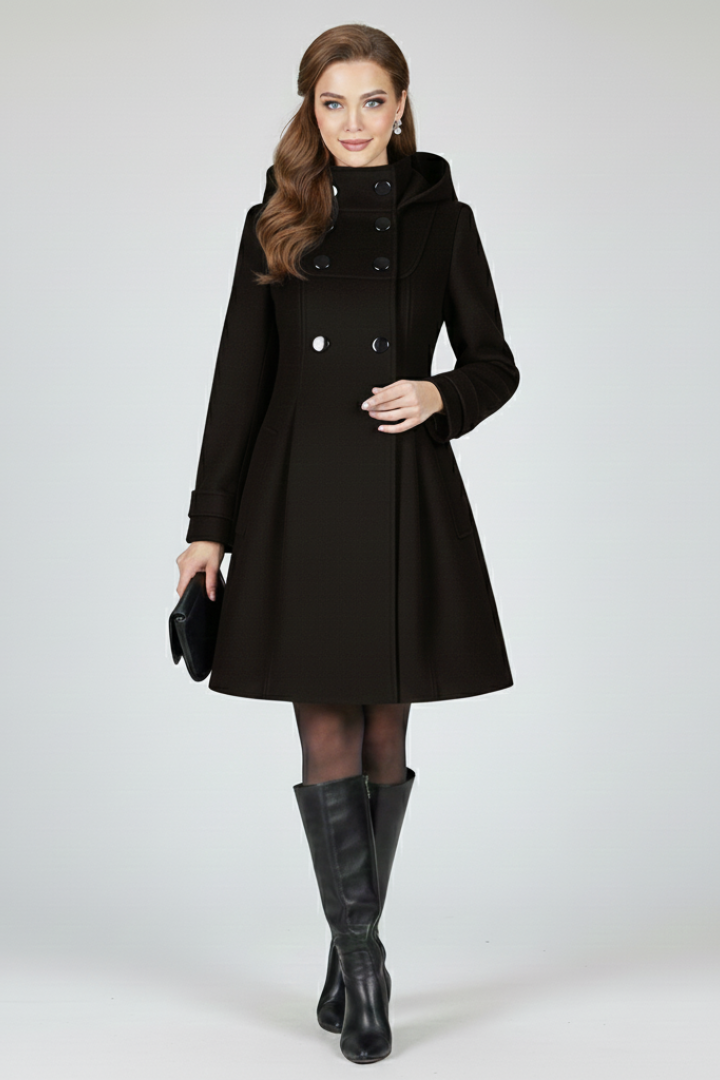 Women’s Coat with Hood and Double Button Front