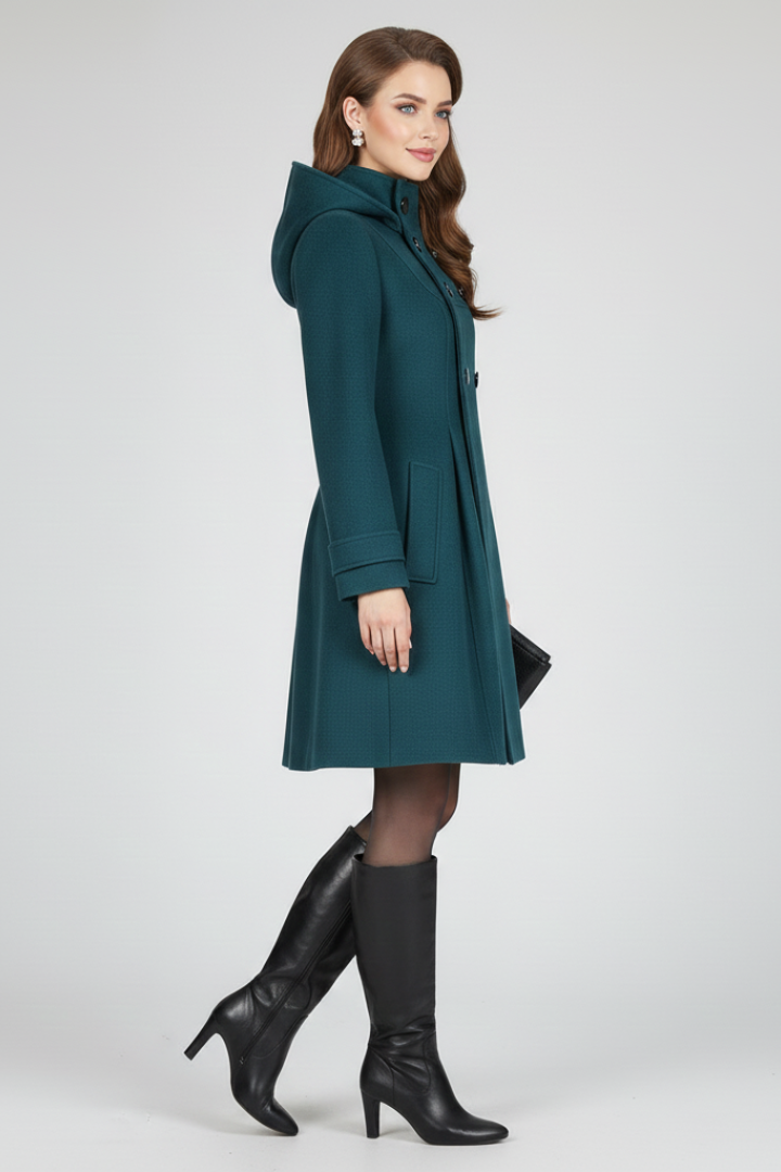 Women’s Coat with Hood and Double Button Front