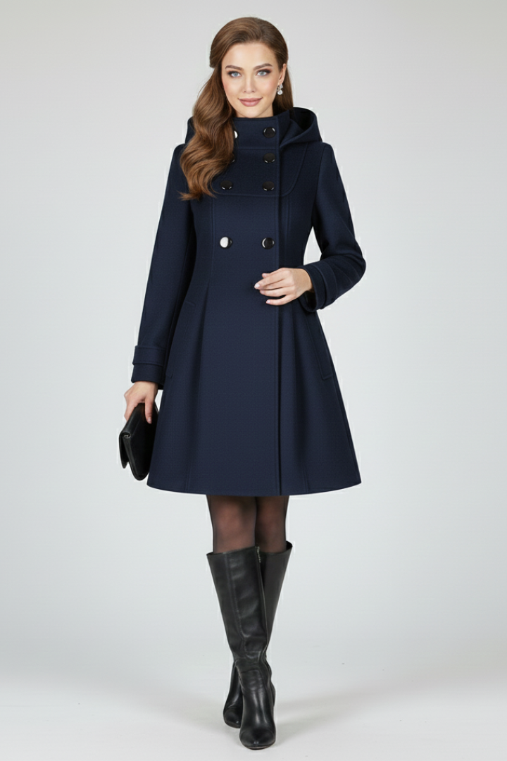 Women’s Coat with Hood and Double Button Front