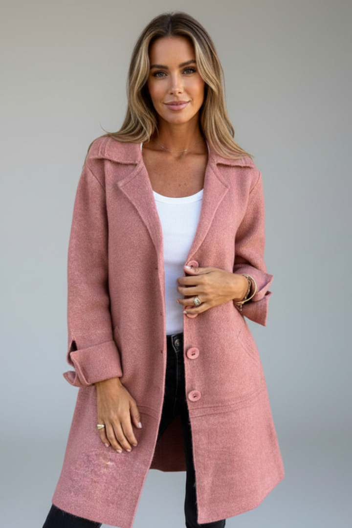 Women’s Coat with Lapel Collar and Button Closure
