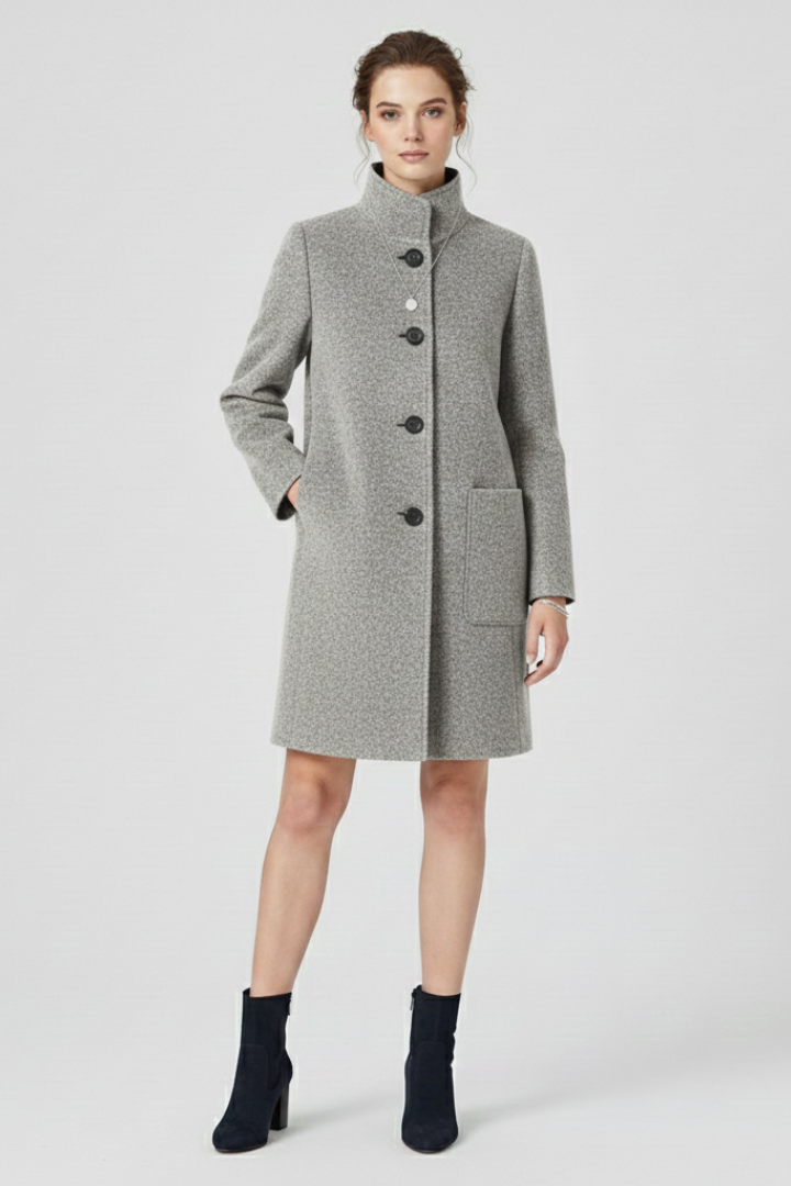 Women’s Coat with Round Neck and Button Closure