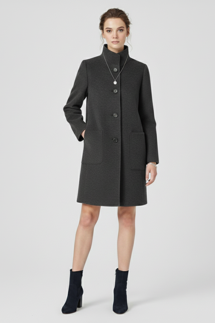 Women’s Coat with Round Neck and Button Closure