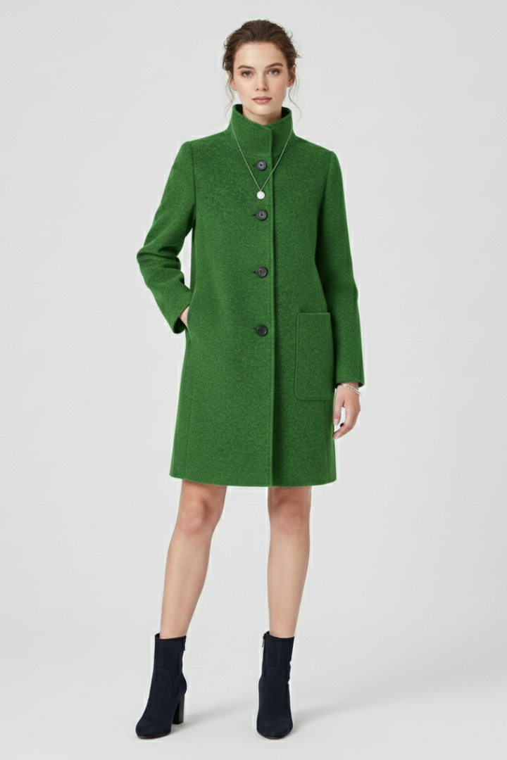 Women’s Coat with Round Neck and Button Closure