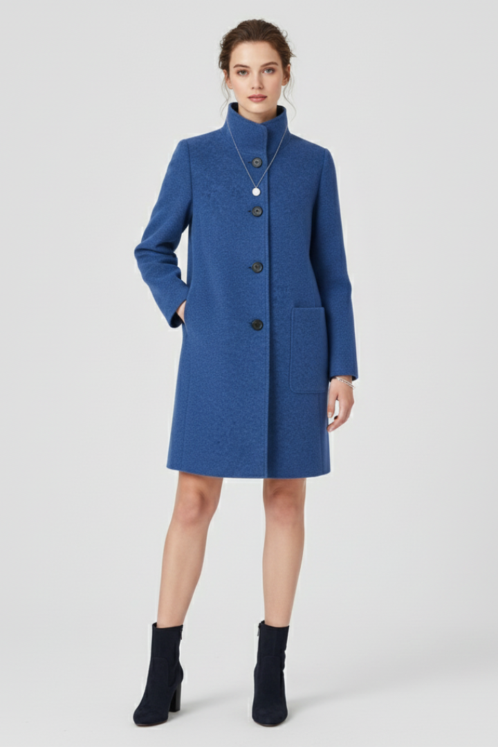 Women’s Coat with Round Neck and Button Closure