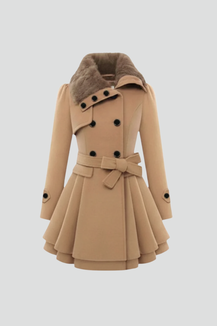 Women’s Coat with Textured Collar and Belted Waist