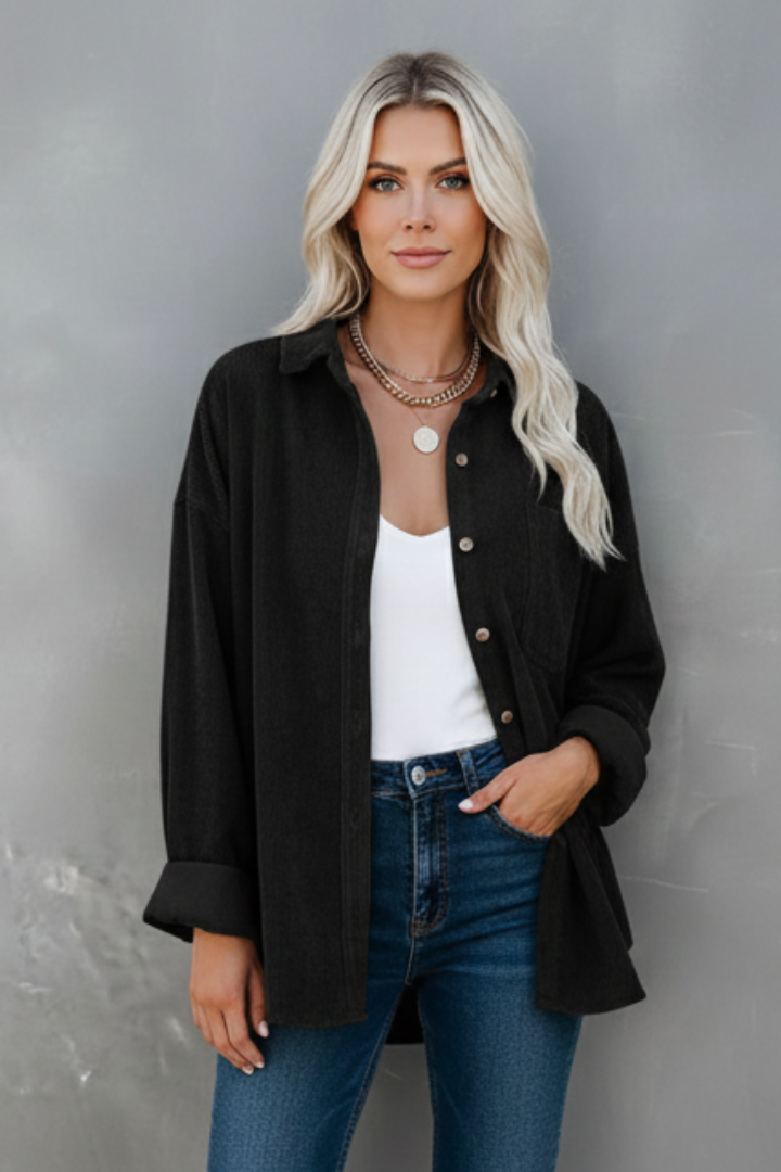 Women’s Corduroy Jacket with Buttons and Patch Pockets