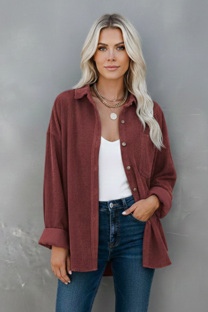 Women’s Corduroy Jacket with Buttons and Patch Pockets