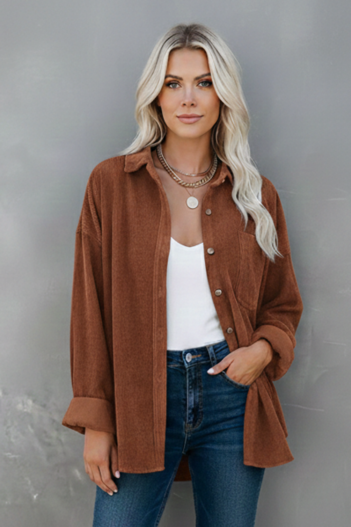 Women’s Corduroy Jacket with Buttons and Patch Pockets